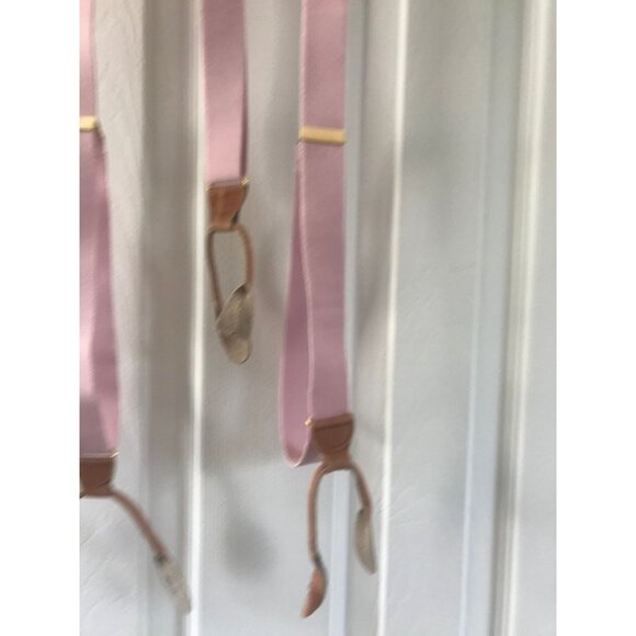 Vintage Pink Suspenders Leather Elastic Braces Gold Tone Hardware - Picture 3 of 9